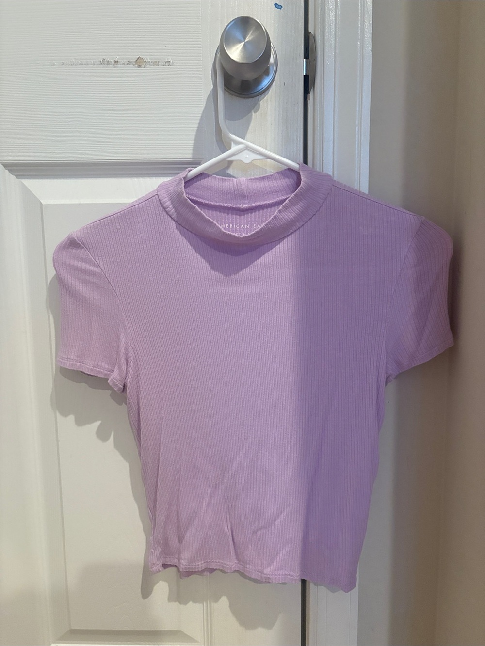 American Eagle Outfitters Lilac Ribbed Short Sleeve Tee